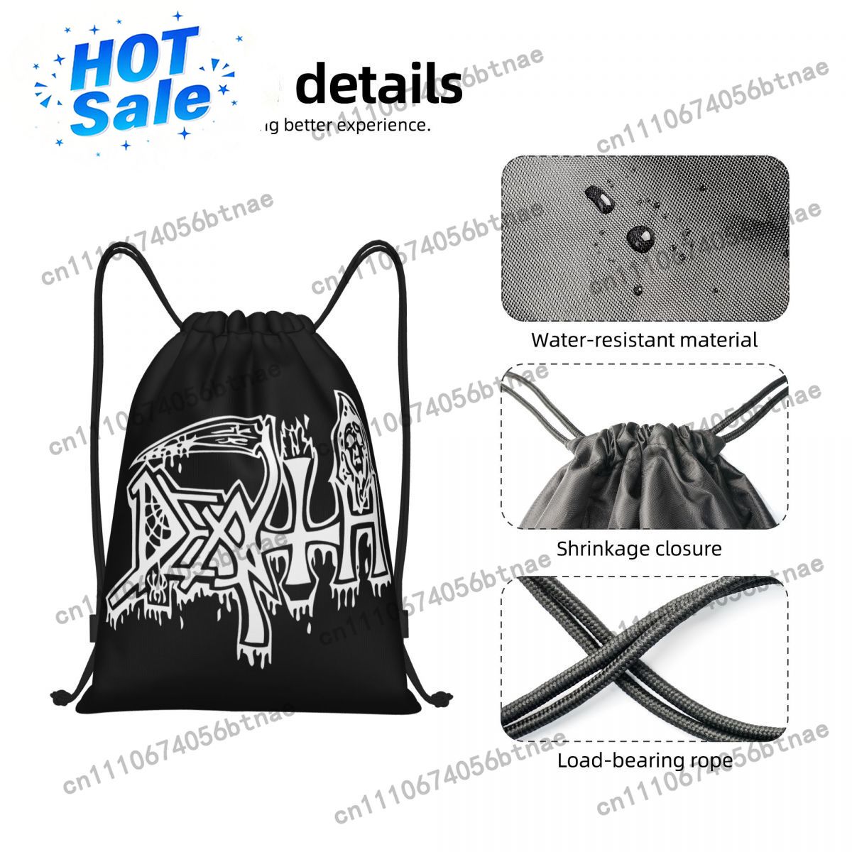 Death Print Drawstring Backpac - Drawstring Gym Bag review and price