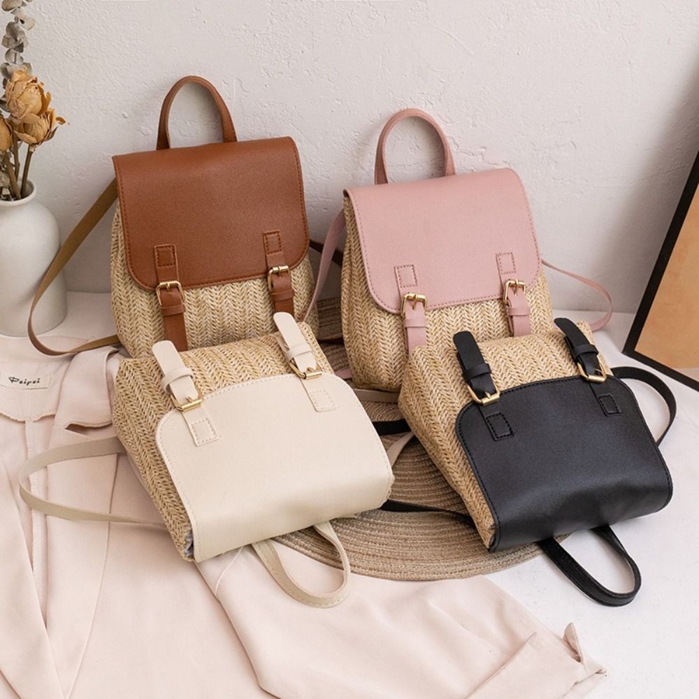 Trend PU Leather Straw Backpac - Leather Backpack Vintage review and price