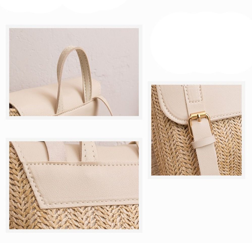 Trend PU Leather Straw Backpac - Leather Backpack Vintage review and price